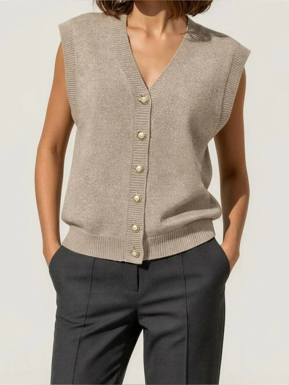 REFORMATION Jacqui Cashmere Sweater Vest, Oatmeal, Large